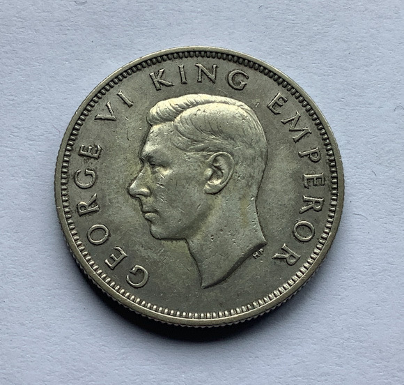 1937 New Zealand Florin coin .500 silver
